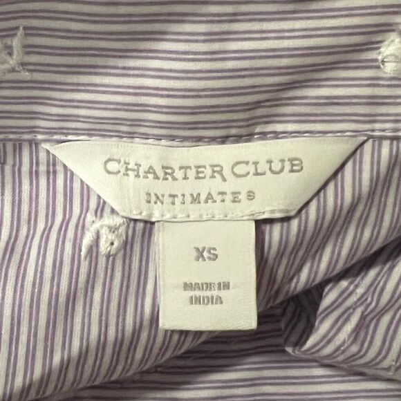 Charter Club Cotton Purple Embroidered Stripe Pajama Top Shirt XS NWT - Picture 6 of 9